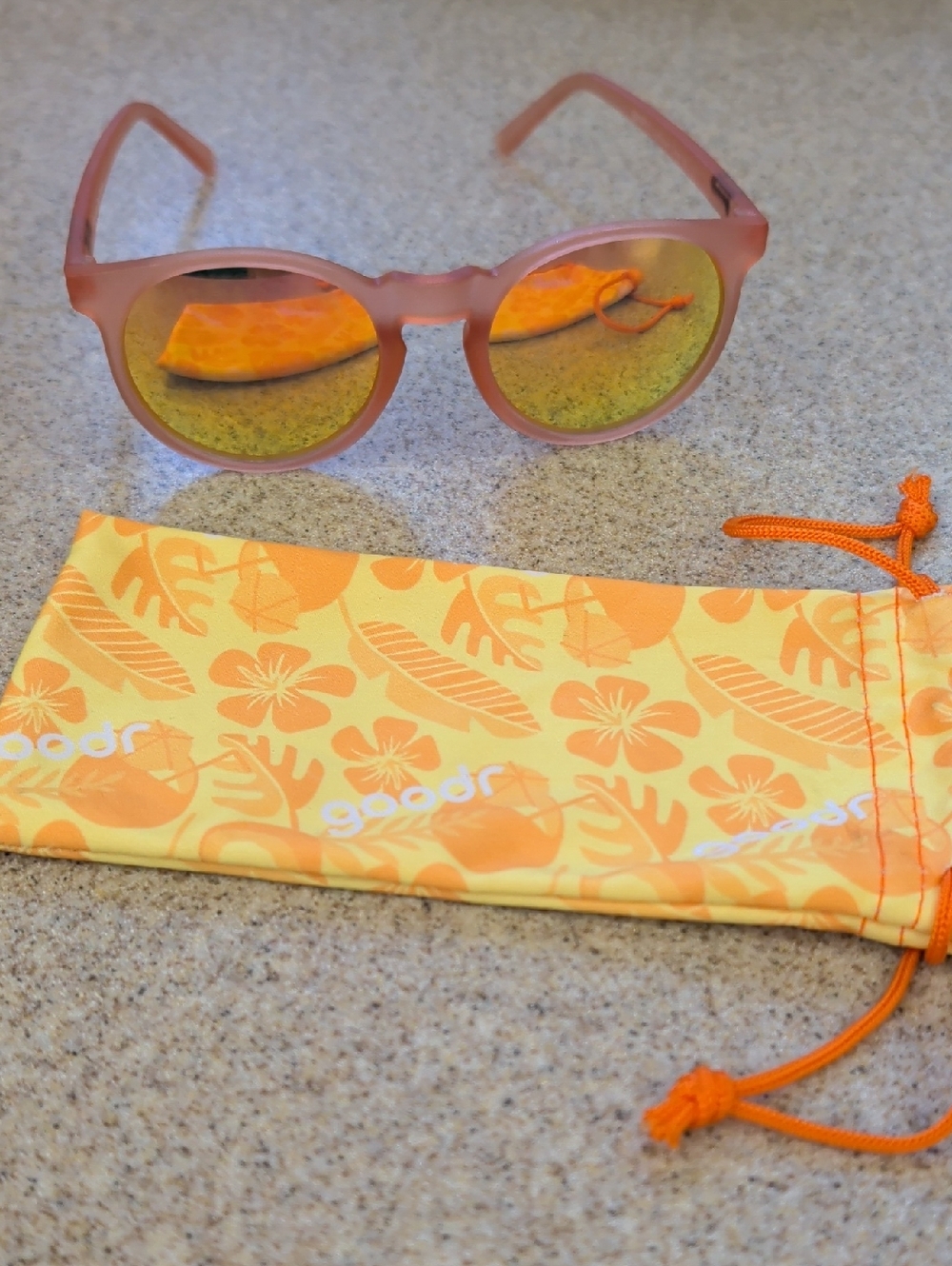 Goodr Pink Mirrored Sunglasses with Tropical Pouch
